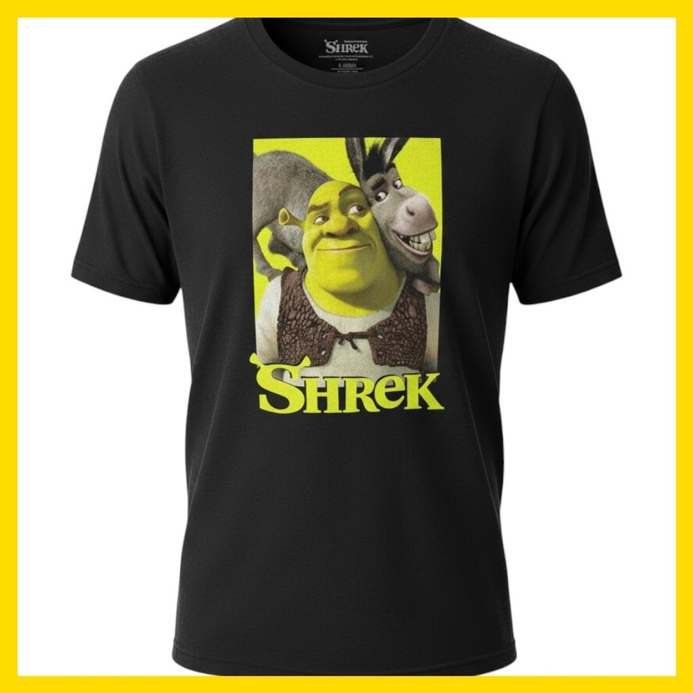 DreamWorks Shrek and Donkey Graphic T-Shirt Black Mens Size Medium
